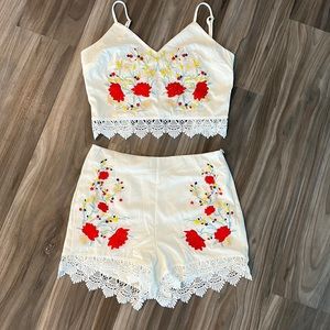 White Crop Top and Shorts Set